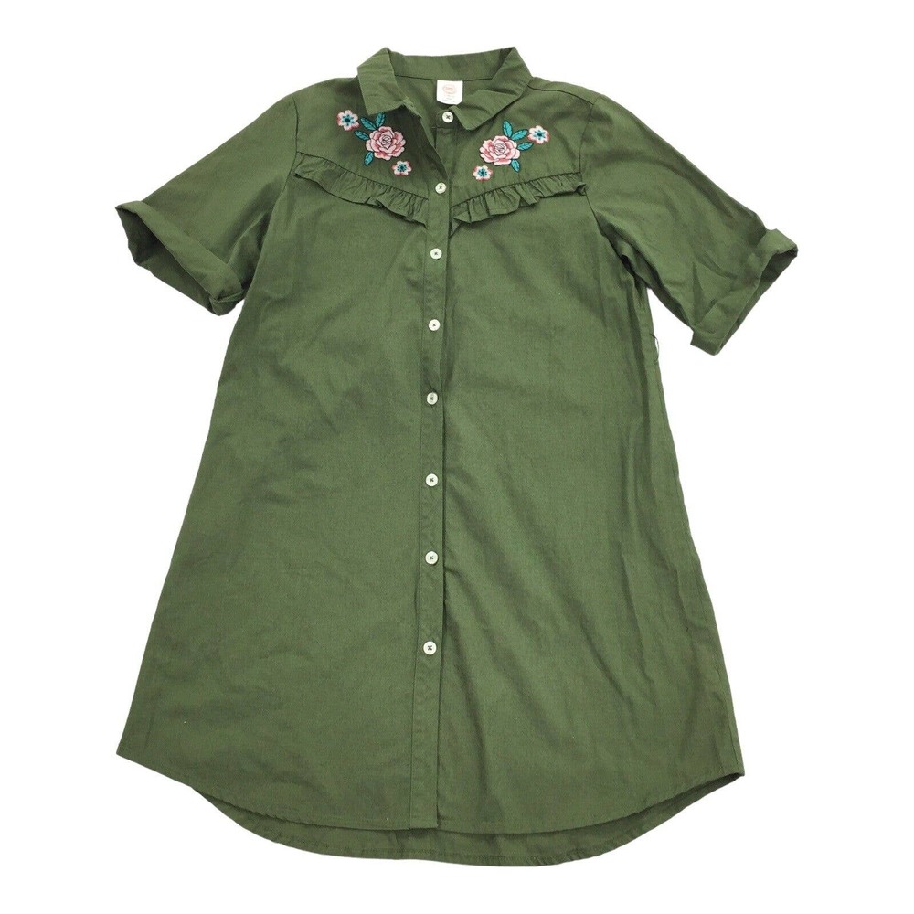 Wonder Nation Embroidered Button Down Shirt Dress Large 10/12 Green Western L